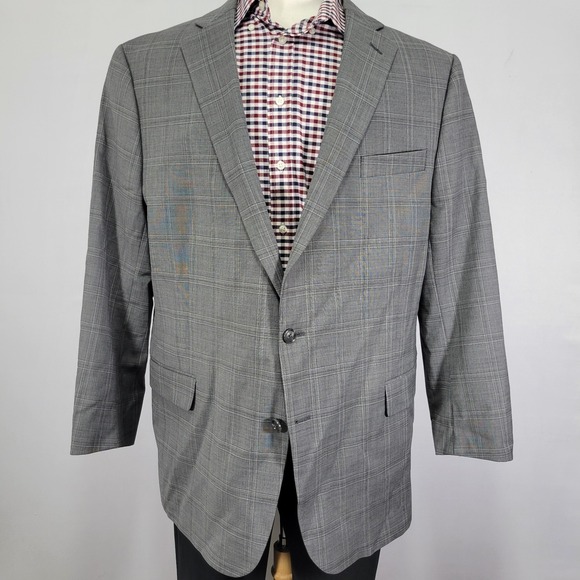 Stafford Men's Sport‎ Coat Blazer Two Button Gray Plaid Wool Blend Classic 50R